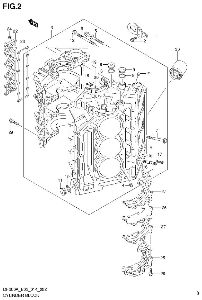 Suzuki DF250AP CYLINDER BLOCK parts diagram